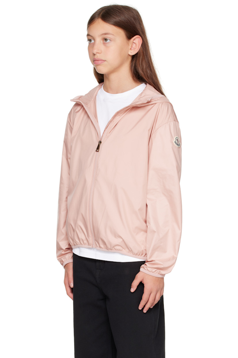 Lightweight recycled polyester satin jacket.

· Hood at stand collar
· Zip closure
· Zip seam pockets
· Elasticized hem and cuffs
· Felted logo patch at sleeve

Supplier color: Pink

Model measures 55" / 139.7 cm tall and wears size 12Y.

Moncler Enfant Size: child's height
8Y: 51.2" / 130 cm 
10Y: 55.2" / 140 cm 
12Y: 59.8" / 152 cm 
14Y: 64.6" / 164 cm