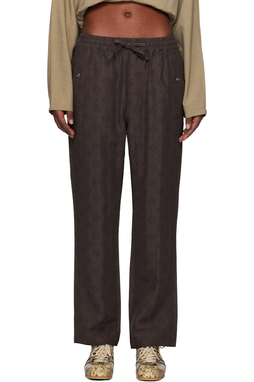 Rayon- and cotton-blend damask lounge pants. Jacquard graphic pattern throughout. 

· Drawstring at elasticized waistband
· Four-pocket styling

Supplier color: Bordeaux