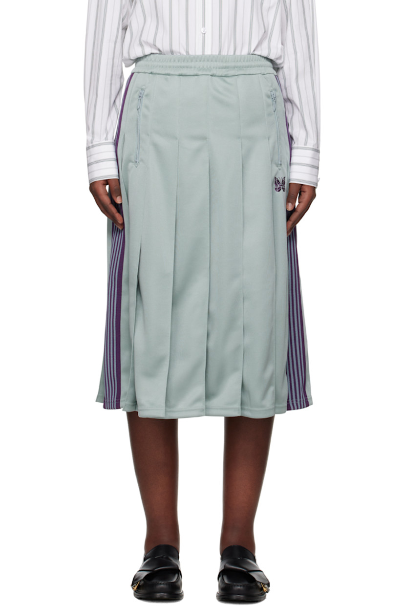 Polyester jersey midi skirt. Pleats throughout. 

· Concealed drawstring at elasticized waistband
· Two-pocket styling
· Logo embroidered at front
· Striped knit trim at sides

Supplier color: Sax