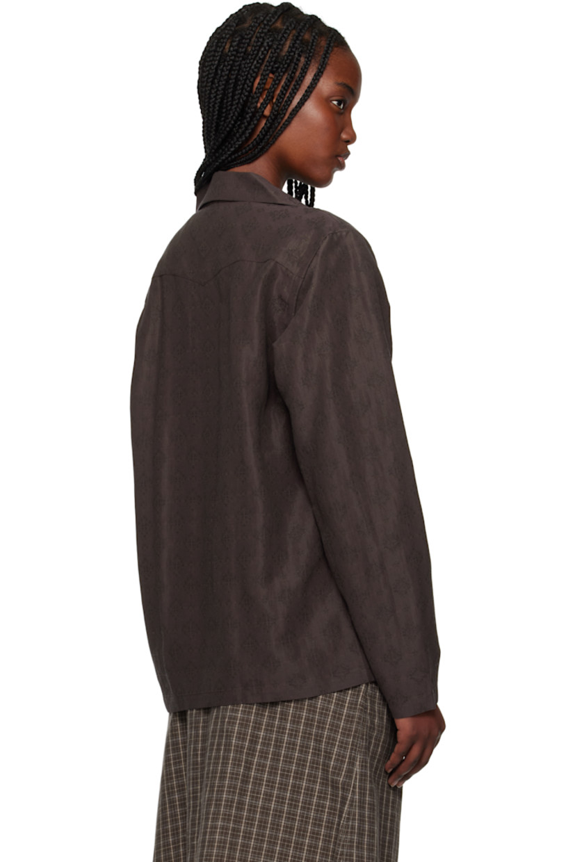 Rayon- and cotton-blend damask shirt. Jacquard graphic pattern throughout. 

· Button fastening at open spread collar 
· Press-stud closure
· Patch pockets at chest
· Press-stud fastening at cuffs

Supplier color: Bordeaux