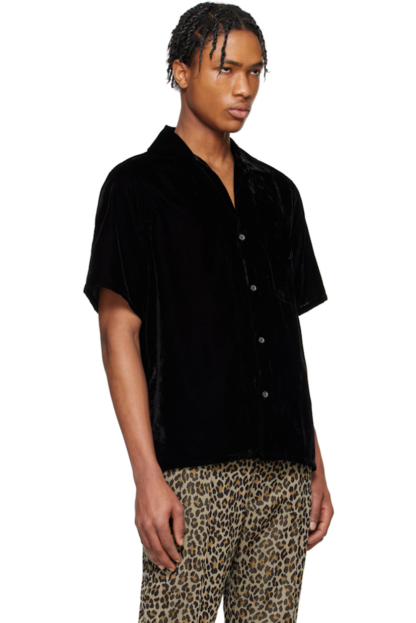 Rayon- and polyester-blend velvet shirt. 

· Open spread collar
· Button closure
· Patch pocket

Supplier color: Black