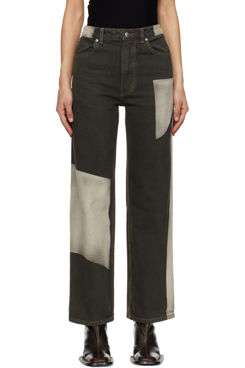 Non-stretch denim jeans. Whiskering and subtle distressing throughout. 

· Colorblocked fading printed throughout
· Belt loops
· Four-pocket styling
· Zip-fly
· Logo-engraved silver-tone hardware
· Contrast stitching in tan

Supplier color: Tile