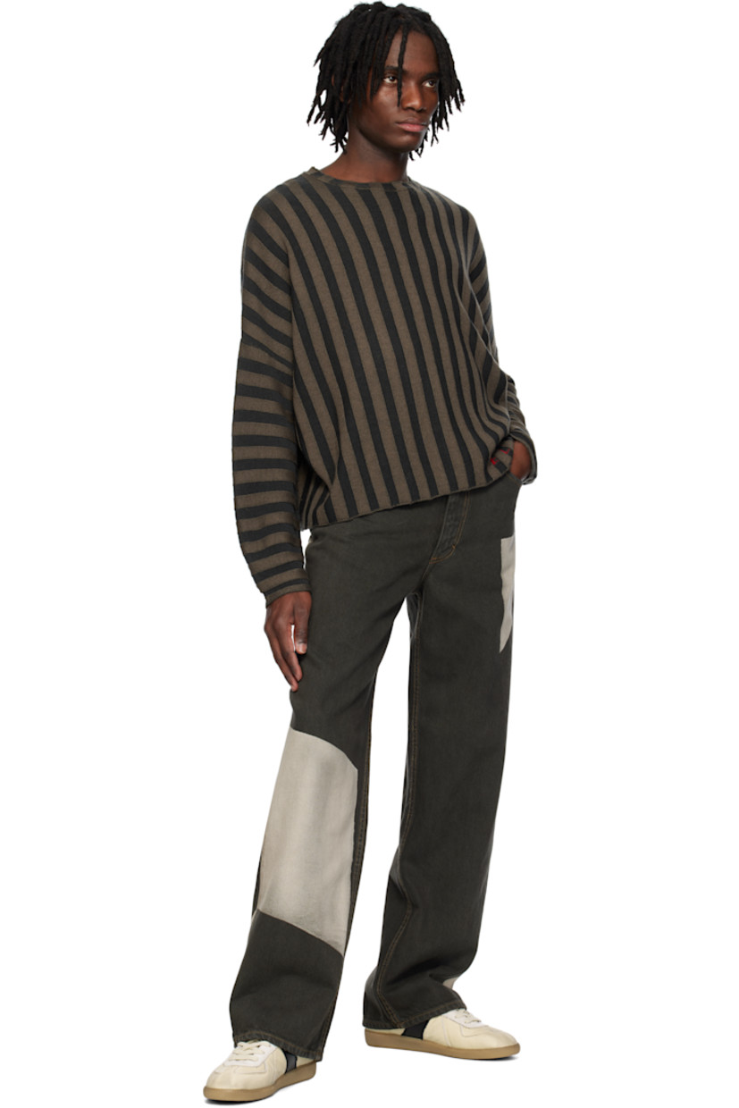 Garment-dyed 13.5 oz non-stretch denim jeans. Colorblocked fading throughout.

· Wide-leg
· Mid-to-high rise
· Belt loops
· Four-pocket styling
· Zip fly
· Logo-engraved silver-tone hardware
· Contrast stitching in tan

Supplier color: Tile