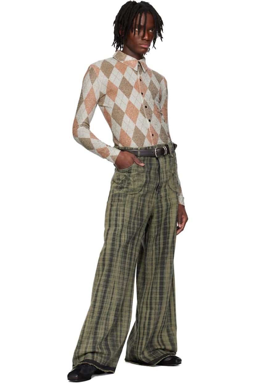 Stretch nylon-blend jersey shirt. Metallic thread detailing and printed argyle pattern throughout.

· Spread collar
· Button closure

Supplier color: Harry print