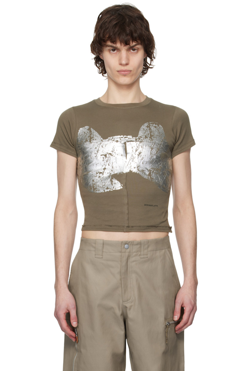 Garment-washed cotton jersey T-shirt. Raised seams with raw edges throughout.

· Paneled construction
· Rib-knit crewneck
· Reflective foiled graphic at front and back
· Logo printed at front
· Cropped hem

Supplier color: Reflector
