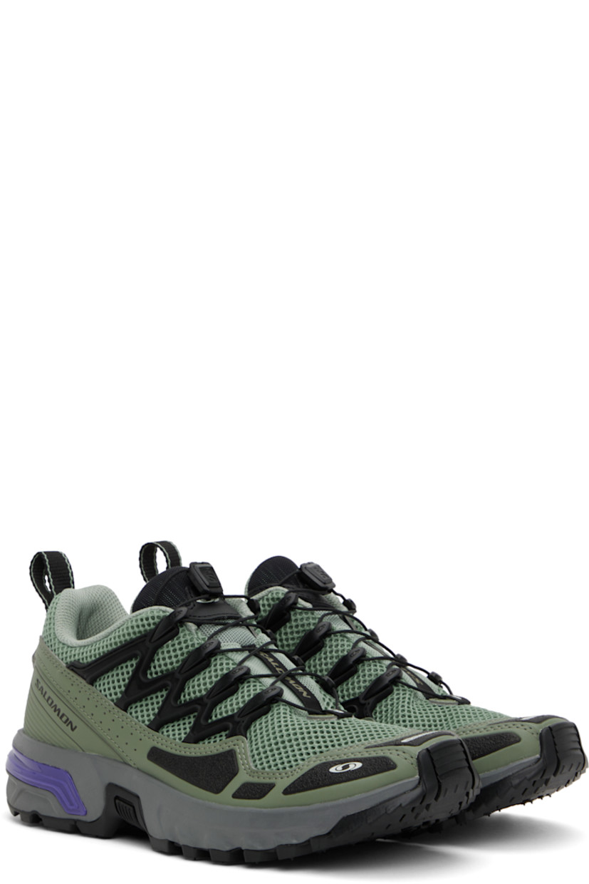 Low-top SensiFit™ mesh and faux-leather sneakers in khaki.

· Rubberized trim and printed logos throughout
· Quicklace™ closure
· Logo patch at padded tongue
· Padded collar
· Pull-loop at heel collar
· Molded breathable OrthoLite® insole
· Mesh lining 
· Agile Chassis™ System rubber midsole
· Treaded Mud Contagrip® rubber outsole

Supplier color: Green milieu/Agave green/Liberty