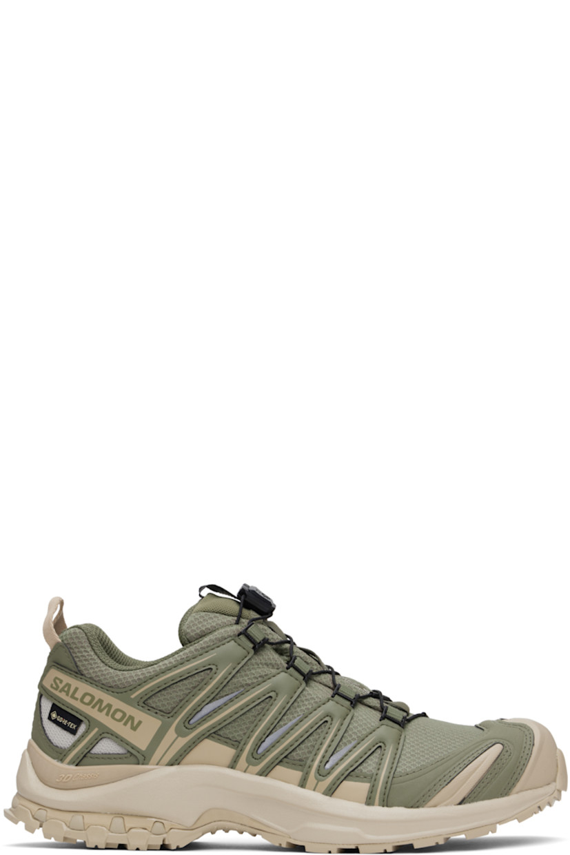 Low-top GORE-TEX® sensiFIT™ mesh and textured faux-leather sneakers in khaki.

· Waterproof
· Quicklace™ closure
· Logo-woven pull-loop at tongue
· Padded tongue and collar
· Reflective trim and logo printed at outer side
· Pull-loop at heel tab
· Logo embossed at heel
· Molded OrthoLite® footbed
· 3D Advanced Chassis™ foam rubber midsole
· Treaded All Terrain Contagrip® rubber outsole

Supplier color: Deep lichen green/White pepper/Silver Cloud