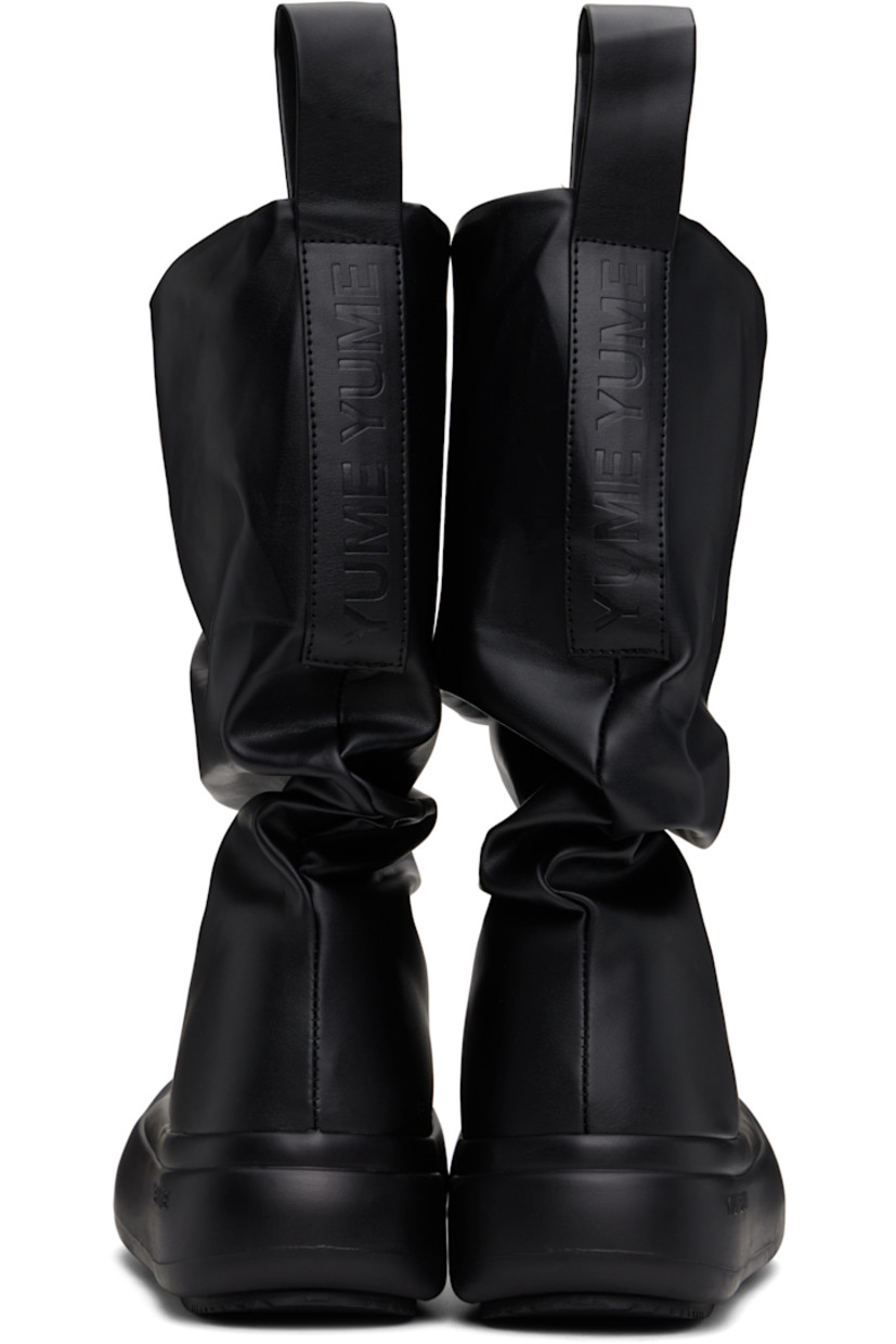 Calf-high buffed faux-leather boots in black.

· Gathering throughout
· Rubber cap toe
· Logo-embossed pull-loops at collar
· Padded footbed
· Grained faux-leather lining
· Logo-embossed rubber platform midsole
· Treaded rubber sole
· Platform: H1.75"

Supplier color: Black