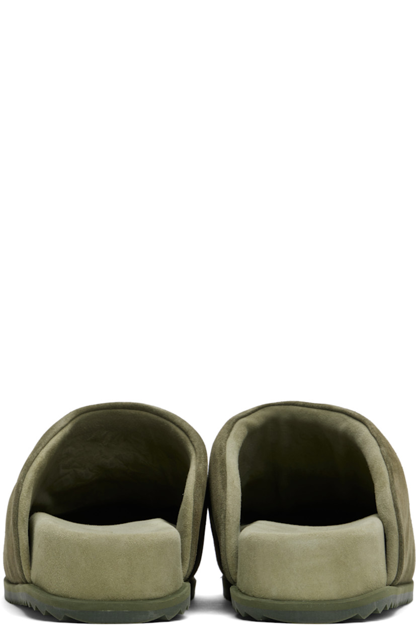 Padded suede slip-on loafers in khaki.

· Square toe
· Logo stamp at molded footbed
· Suede lining
· Treaded rubber sole

Supplier color: Olivia suede