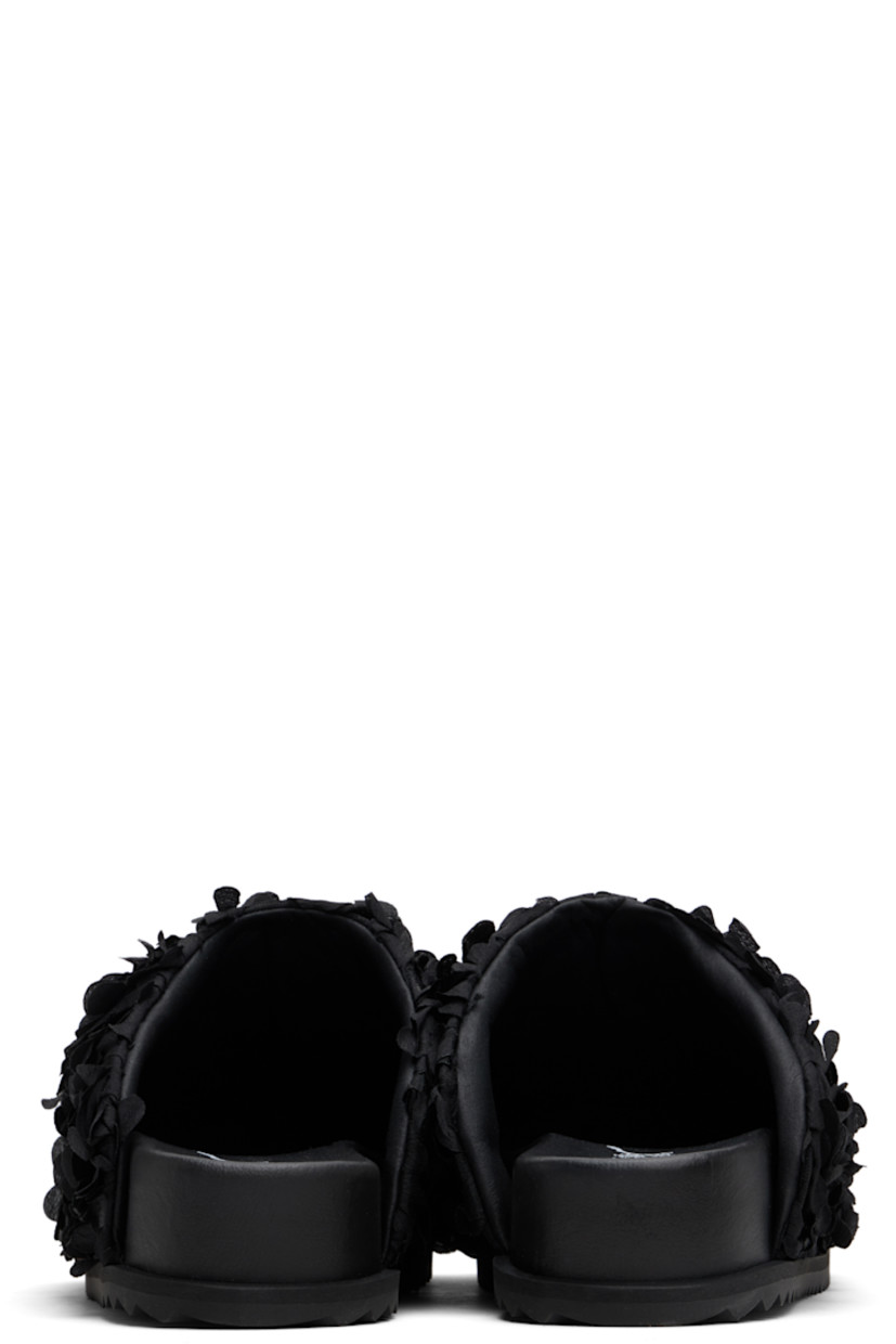Mesh slip-on loafers in black.

· Floral appliqués throughout
· Square toe
· Logo printed at padded faux-leather footbed
· Grained faux-leather lining
· Treaded rubber sole

Supplier color: Black flower petals