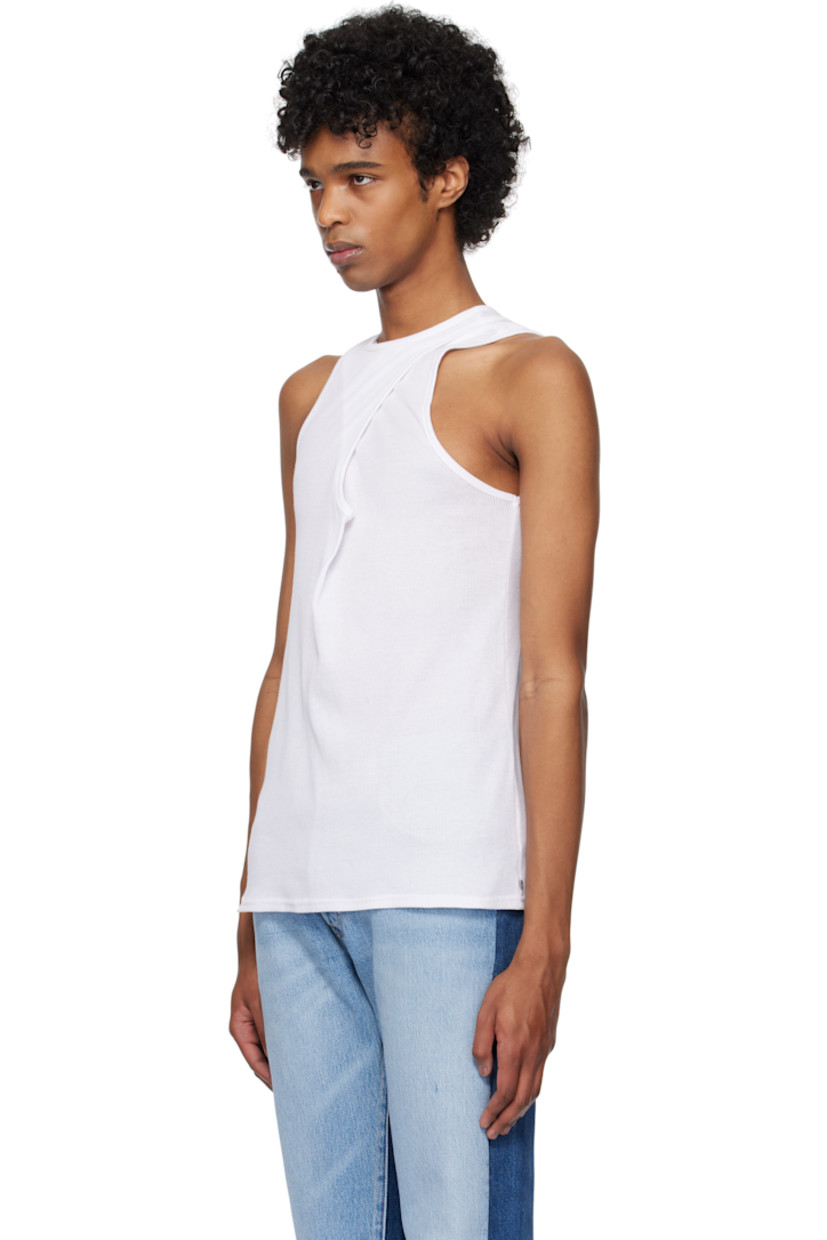 Rib-knit cotton tank top.

· Crewneck 
· Logo hardware at side seam
· Criss-crossing shoulder straps 

Supplier color: White