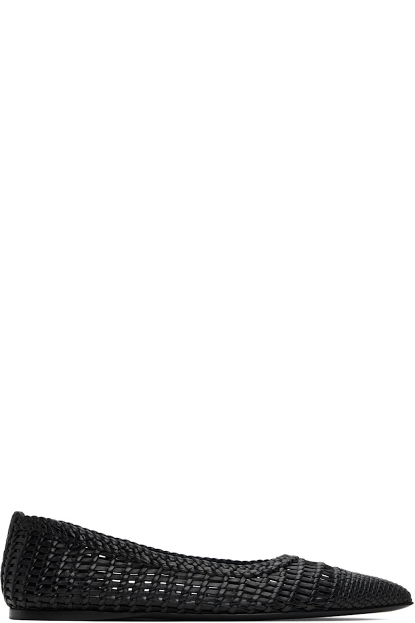 Hand-woven goatskin ballerina flats in black.

· Pointed toe
· Buffed calfskin footbed
· Partial suede lining
· Leather sole with rubber injection

Supplier color: Black