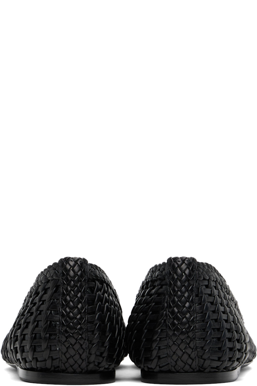 Hand-woven goatskin ballerina flats in black.

· Pointed toe
· Buffed calfskin footbed
· Partial suede lining
· Leather sole with rubber injection

Supplier color: Black