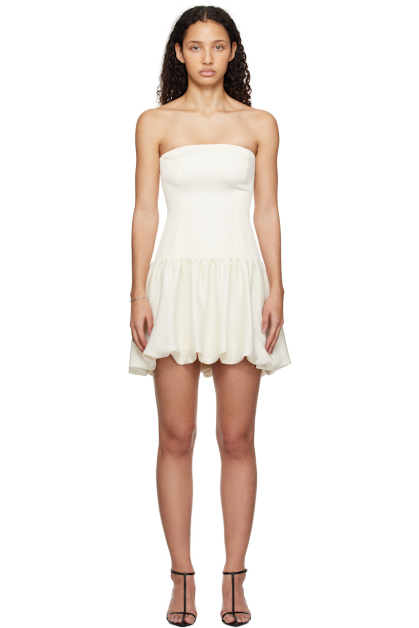 Recycled polyester satin minidress. 

· Straight neck 
· Bubble hem 
· Concealed zip closure at back 
· Full cupro- blend twill lining 

Supplier color: Porcelain