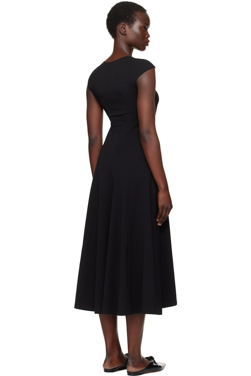 Stretch cotton jersey midi dress.

· Twisted sweetheart neck
· Cutout at front
· Flared hem
· Boning at side seams
· Cap sleeves

Supplier color: Black