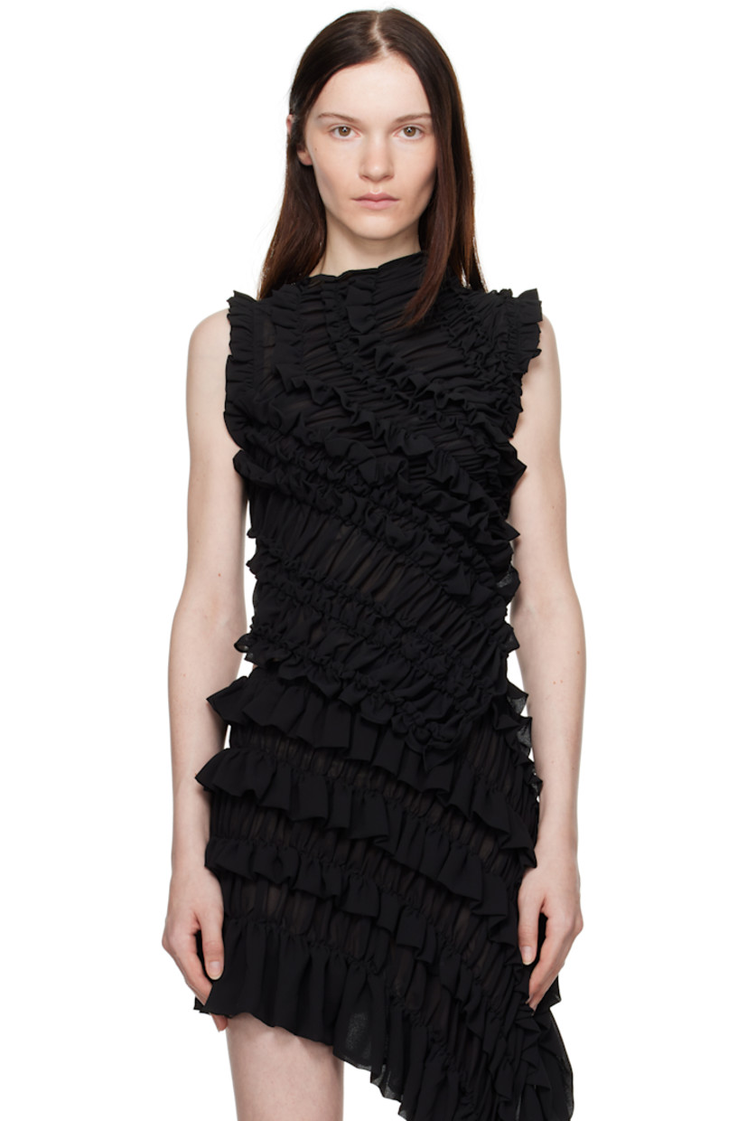 Polyester georgette blouse. Shirring and ruffled trim throughout.

· Asymmetric construction
· Round neck

Supplier color: Black