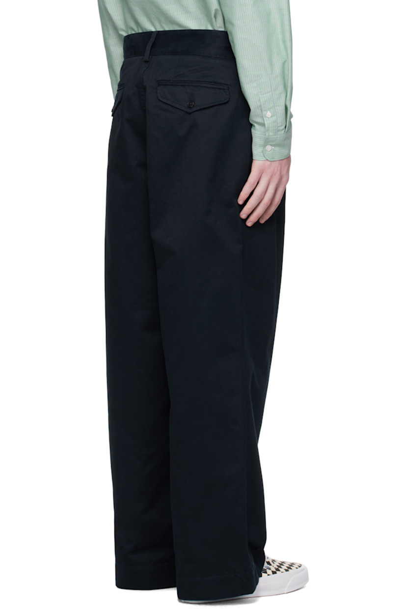 Peached 11.5 oz cotton twill trousers.

· Wide-leg
· Belt loops
· Four-pocket styling
· Zip fly
· Pleats at front

Supplier color: Navy