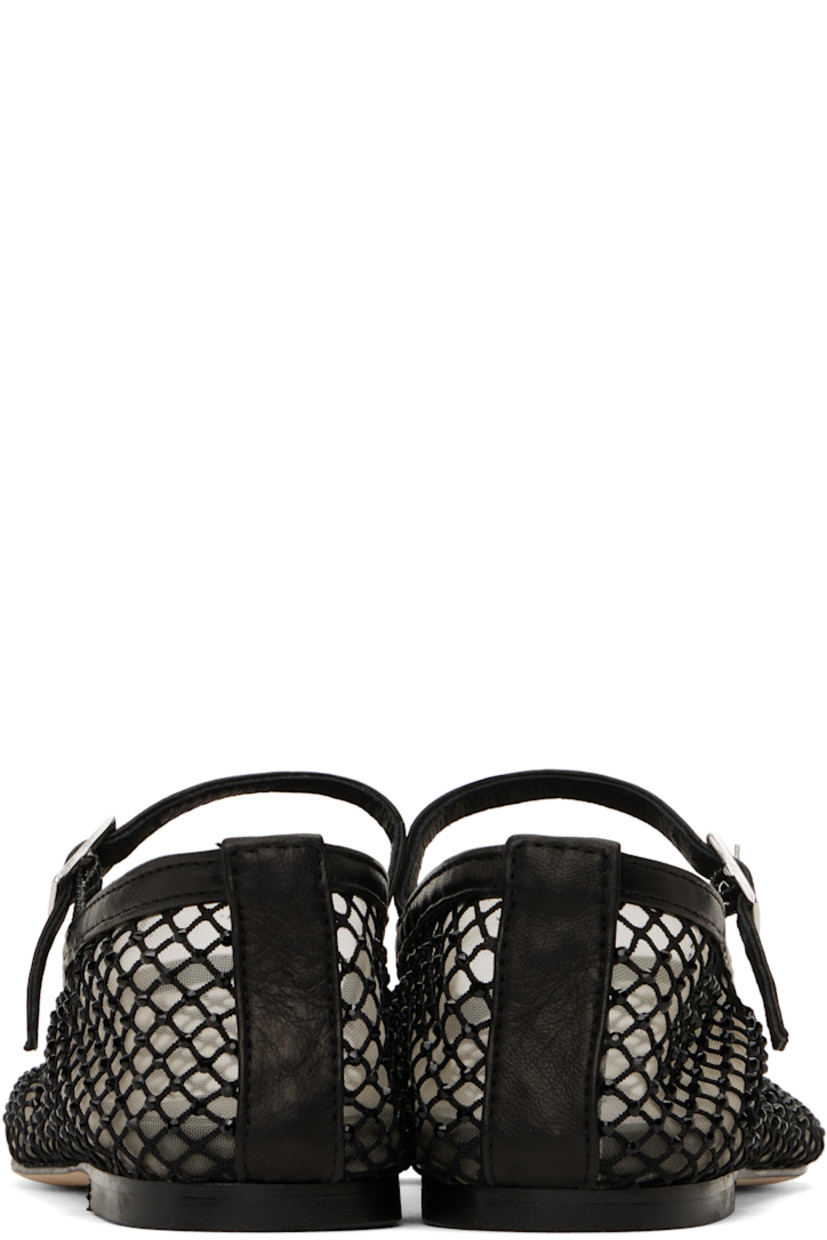 Sheer mesh Mary Jane-style ballerina flats in black.

· Crystal-cut detailing and buffed leather trim throughout
· Square toe
· Pin-buckle strap at vamp
· Rubber heel
· Leather sole with rubber injection

Supplier color: Black
