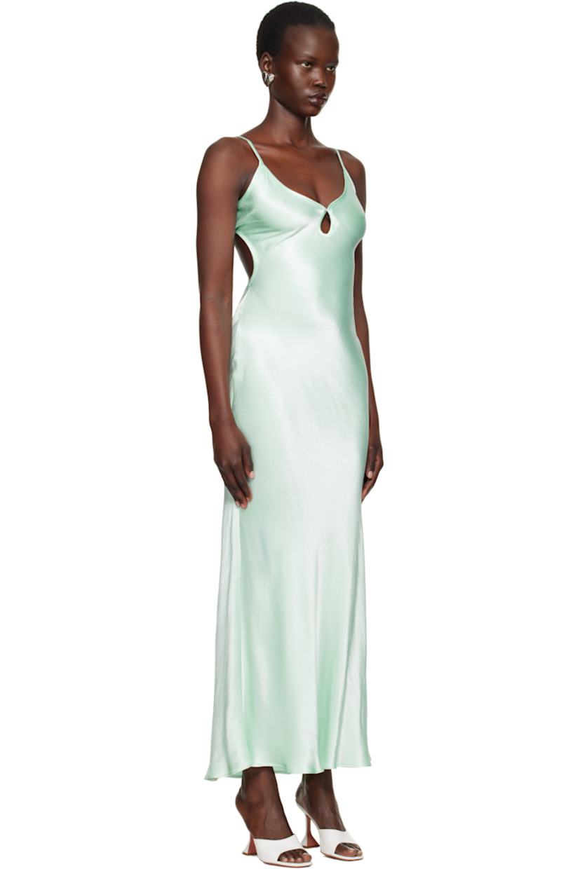 Bias-cut viscose satin maxi dress.

· Plunging V-neck
· Keyhole at chest
· Sliding spaghetti straps
· Self-tie fastening at open back
· Unlined

Supplier color: Mint