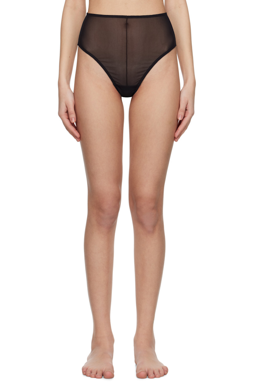 Handcrafted sheer stretch nylon mesh briefs. 

· High-rise
· Elasticized waistband and cuffs
· Partially lined

Supplier color: Black