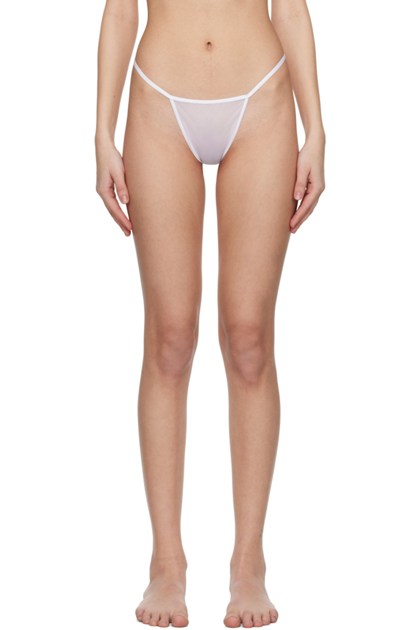 Handcrafted sheer stretch nylon mesh briefs. 

· Elasticized waistband
· Partially lined

Supplier color: White