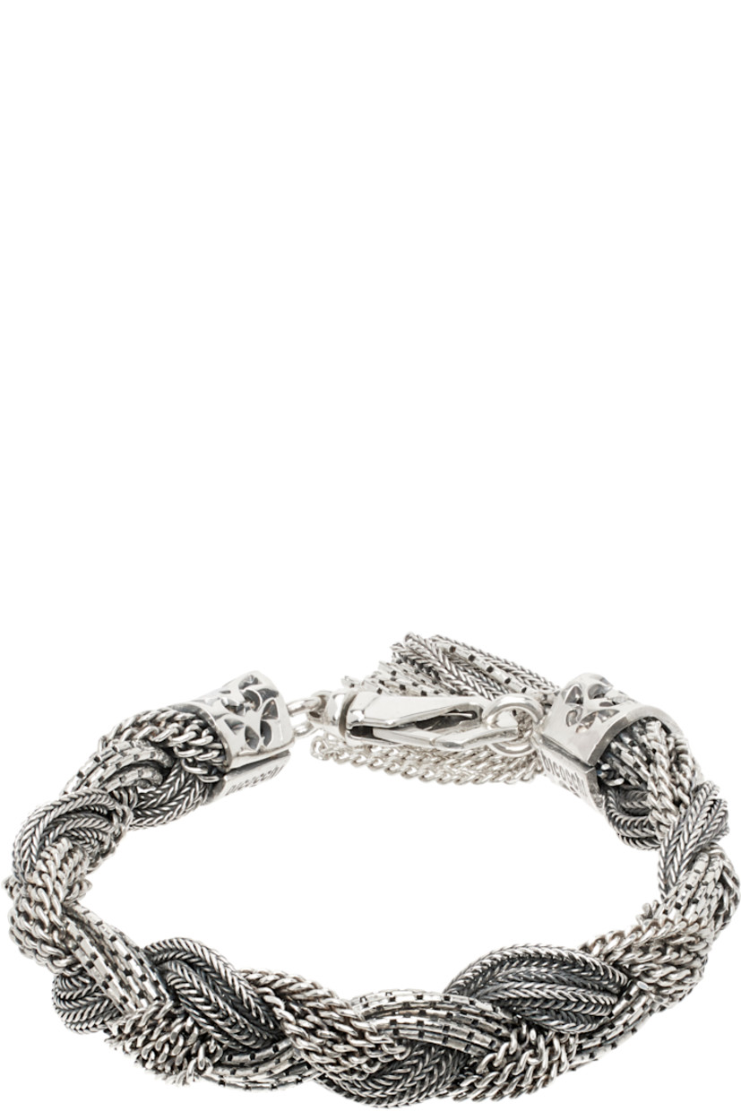 Handcrafted braided foxtail chain bracelet in sterling silver. 

· Chain tassel at clasp
·� Lobster-clasp fastening

Supplier color: Silver