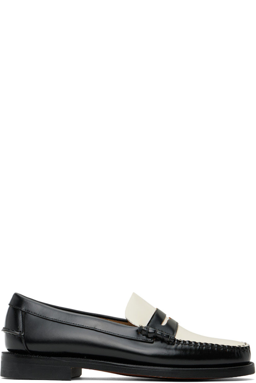 Handcrafted buffed leather loafers in black and white. 

· Moc toe
· Strap with cutout at vamp
· Pinched seam at heel counter
· Molded footbed
· Serrated edge at welt
· Rubber block heel
· Leather sole

Part of the Citysides collection.

Supplier color: Black/White