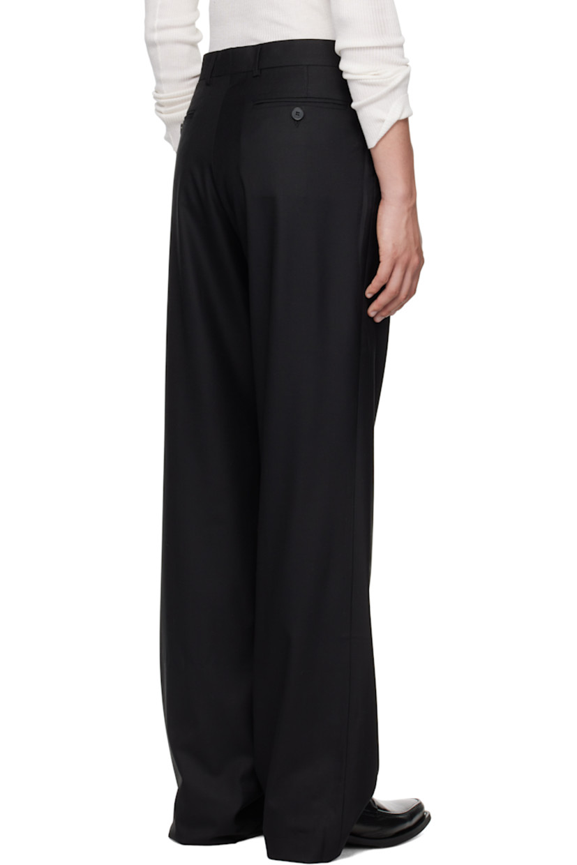 Straight-leg virgin wool twill trousers.

· Belt loops
· Four-pocket styling
· Zip fly
· Creased legs
· Partial viscose satin lining

Supplier color: Black