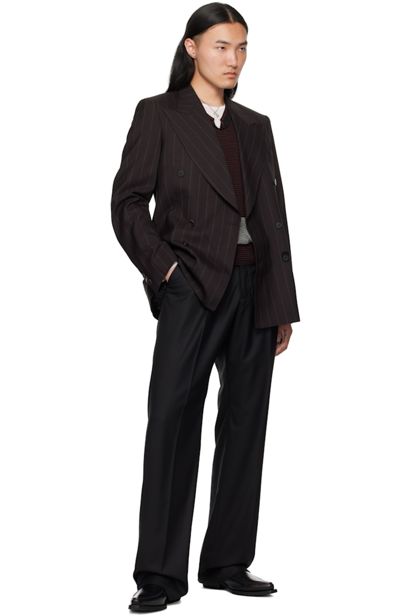 Straight-leg virgin wool twill trousers.

· Belt loops
· Four-pocket styling
· Zip fly
· Creased legs
· Partial viscose satin lining

Supplier color: Black