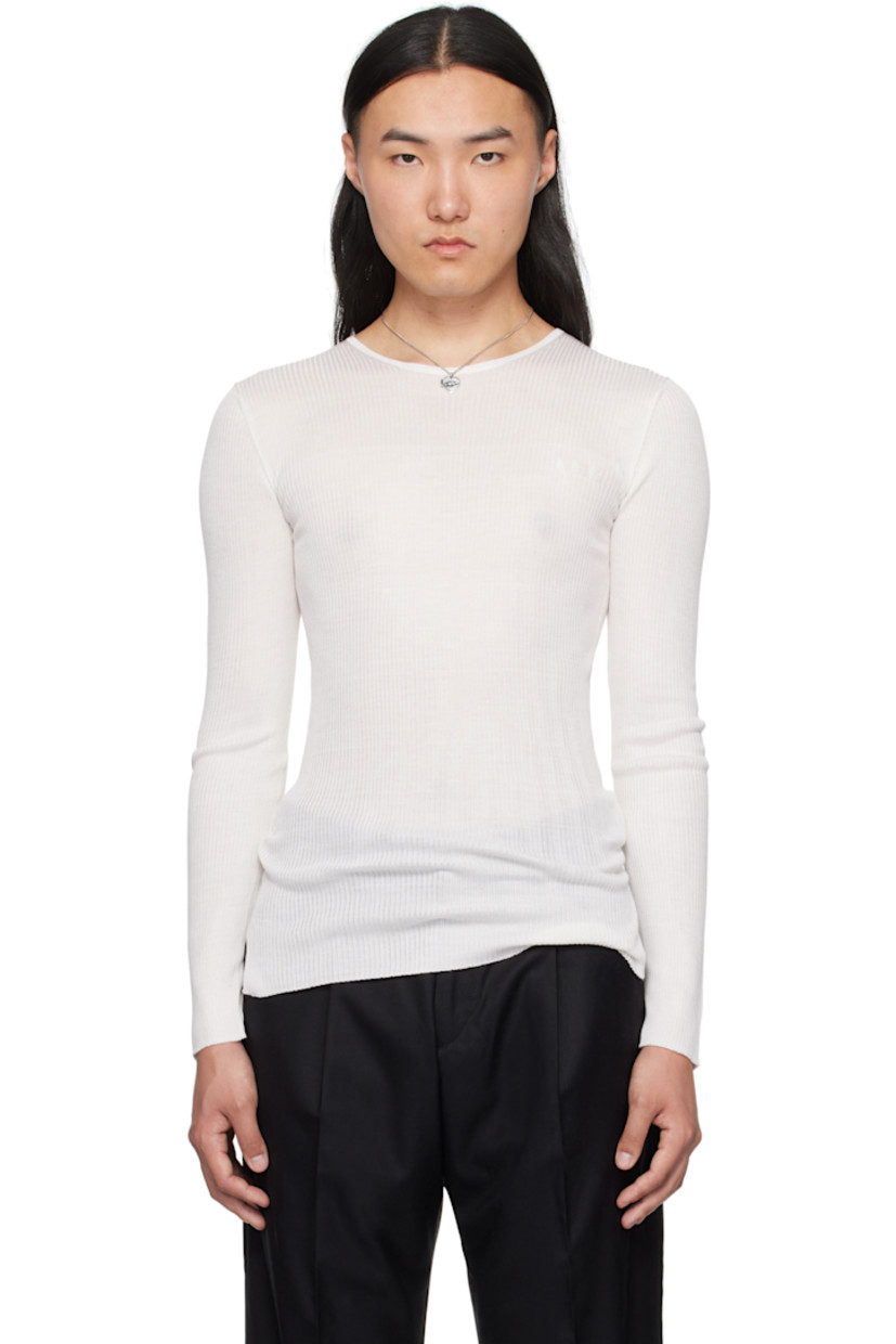 Rib-knit silk- and cashmere-blend sweater.

· Crewneck
· Logo embroidered at chest
· Vented side seams

Supplier color: Ivory