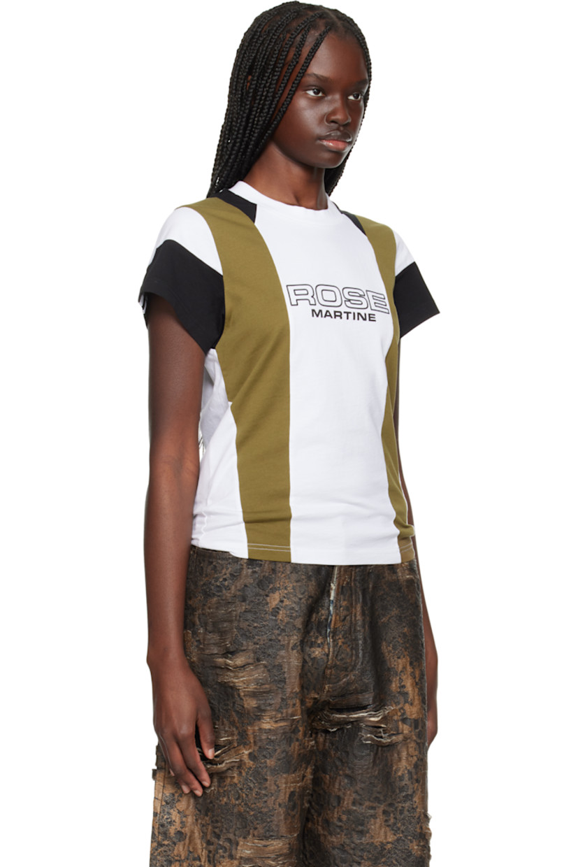 Cotton jersey T-shirt.

· Paneled construction
· Rib-knit crewneck
· Logo printed at front  
· Stripes at sleeves

Supplier color: White