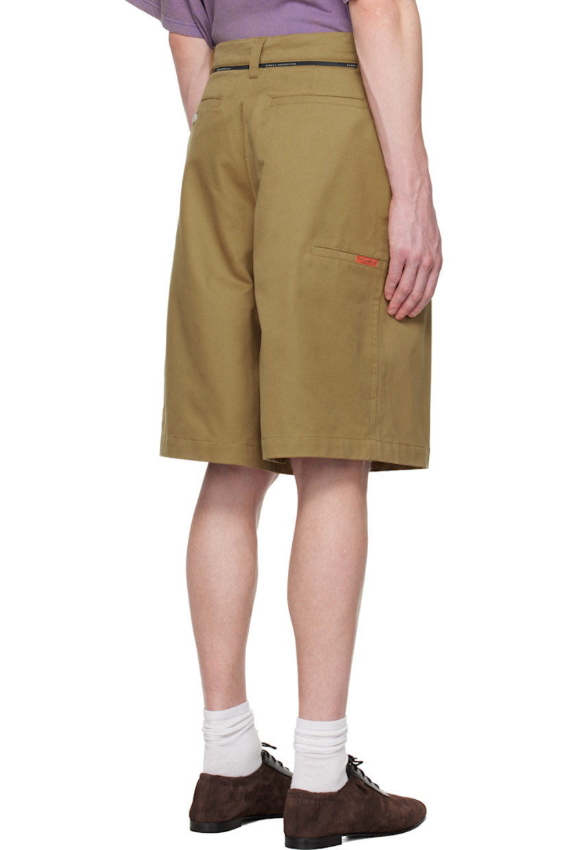 Wide-leg cotton canvas shorts.

· Belt loops and text-woven trim at waistband
· Four-pocket styling
· Zip fly
· Logo embroidered at front
· Modified gusset at inseams
· Logo patch at outseams
· Welt pocket at outseam
· Hammer loop and eyelets at outseam

Supplier color: Beige