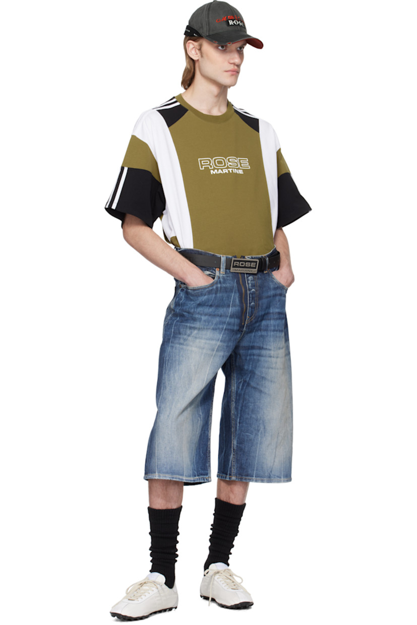 Cotton jersey T-shirt. 

· Paneled construction 
· Rib-knit crewneck
· Logo printed at chest
· Dropped saddle shoulders 
· Stripes at sleeves

Supplier color: Green khaki