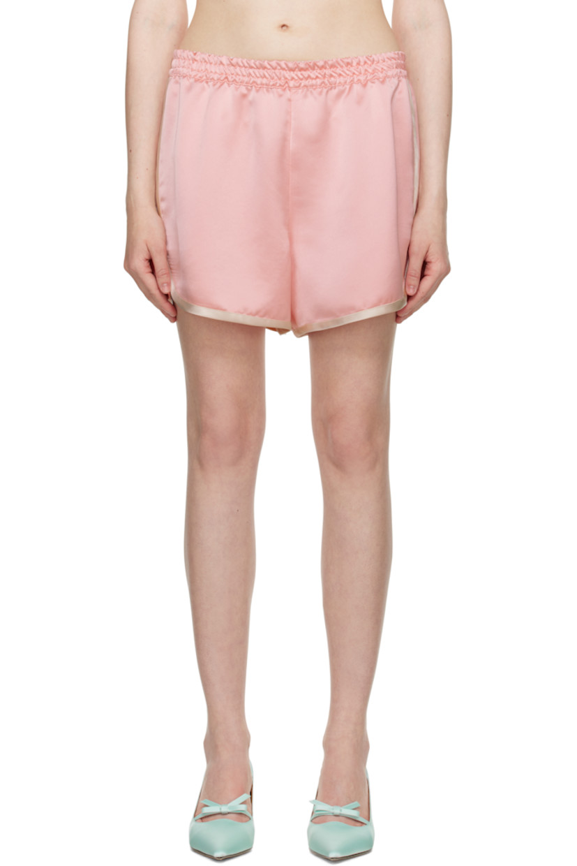 Relaxed-fit polyester satin shorts. 

· Elasticized waistband 
· Piping at cuffs and outseams

Supplier color: Pastel pink