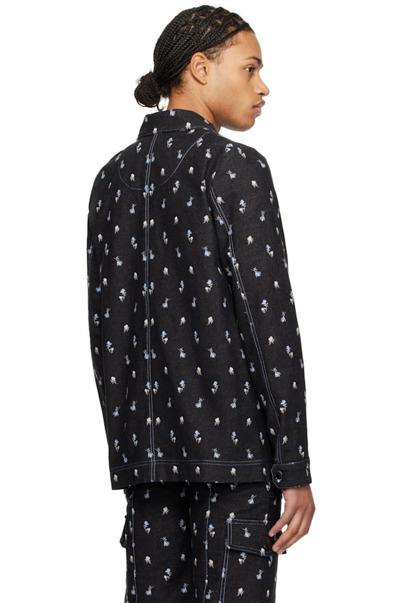 Non-stretch denim jacket. Floral pattern embroidered throughout.

· Spread collar
· Press-stud closure
· Flap and patch pockets
· Press-stud barrel cuffs
· Contrast stitching in blue

Supplier color: Denim rose