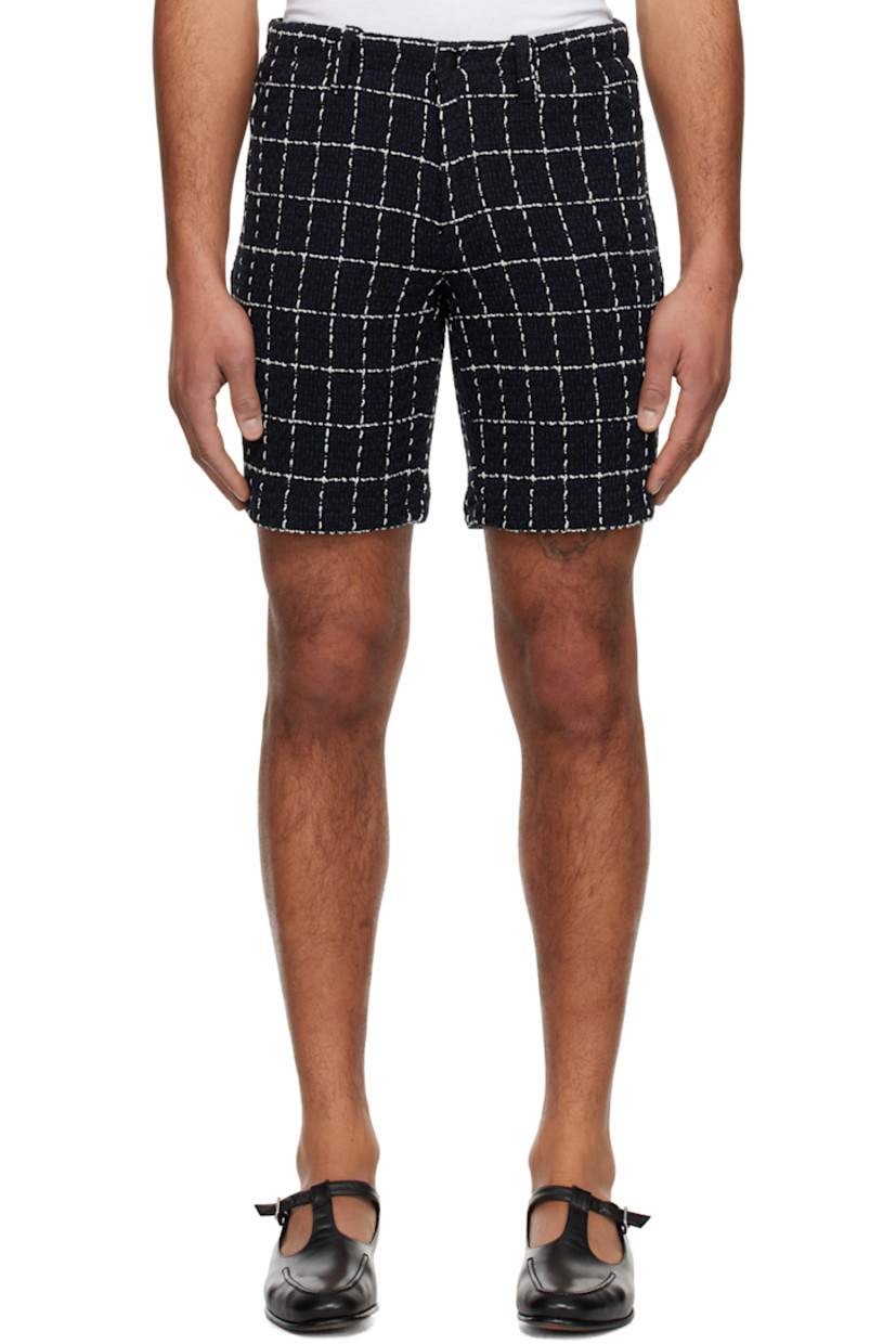 Cotton-blend tweed shorts. Check pattern throughout.

· Belt loops
· Four-pocket styling
· Zip-fly

Supplier color: Denim