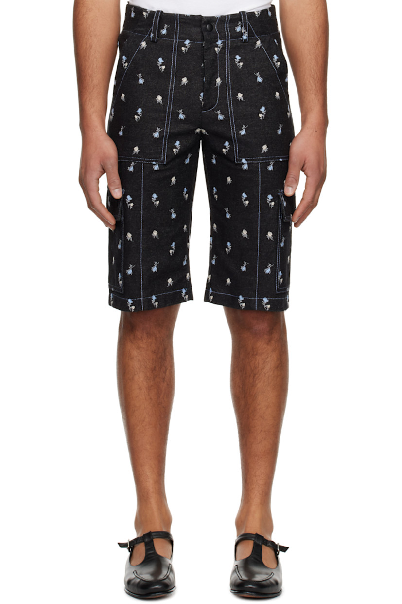 Non-stretch denim shorts. Floral pattern embroidered throughout.

· Paneled construction
· Belt loops
· Two-pocket styling
· Zip-fly
· Cargo pocket at outseams
· Contrast stitching in blue

Supplier color: Denim