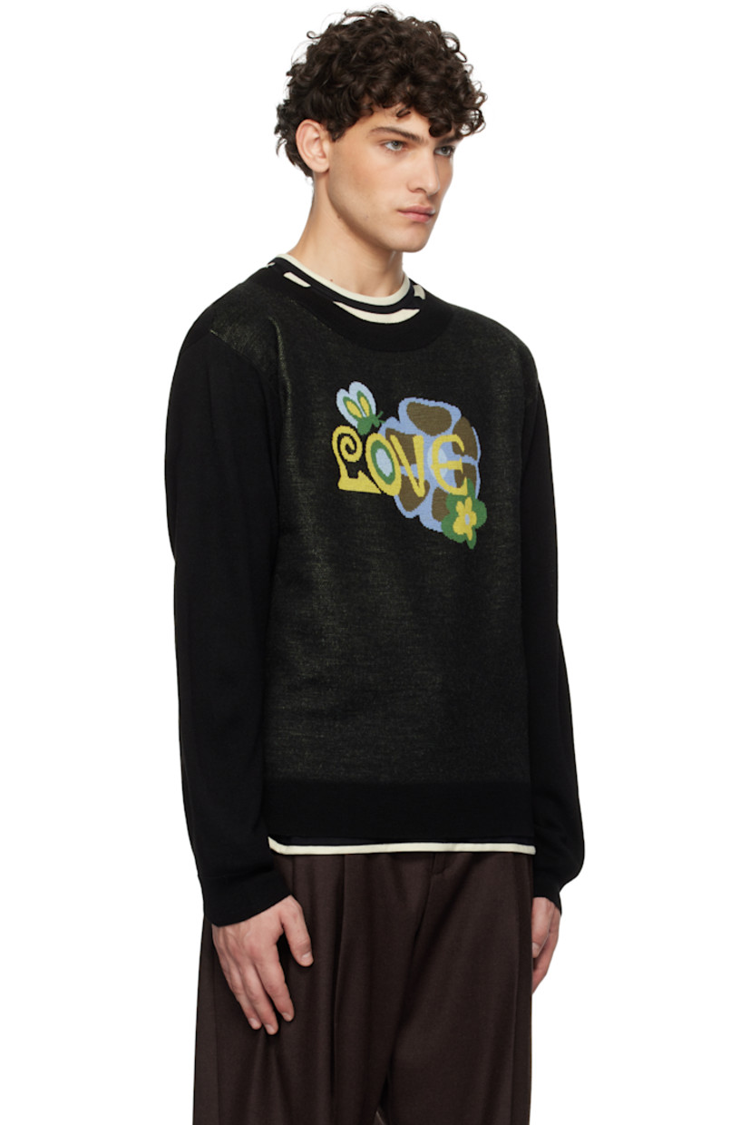 Knit wool-blend sweater.

· Rib-knit crewneck, hem, and cuffs
· Jacquard graphic and text at front

Supplier color: Black