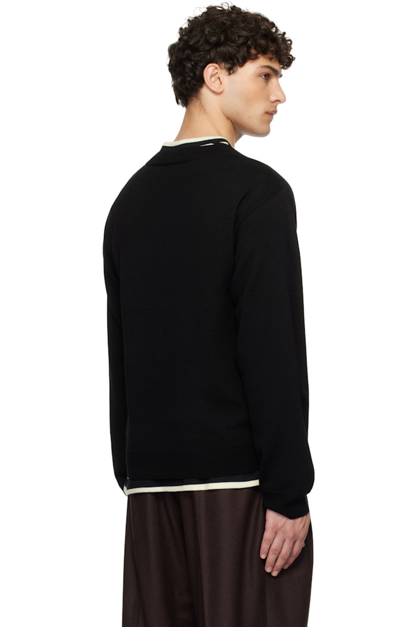 Knit wool-blend sweater.

· Rib-knit crewneck, hem, and cuffs
· Jacquard graphic and text at front

Supplier color: Black
