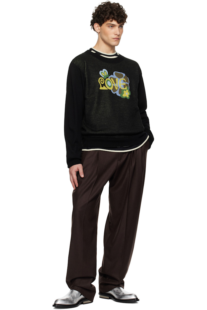 Knit wool-blend sweater.

· Rib-knit crewneck, hem, and cuffs
· Jacquard graphic and text at front

Supplier color: Black