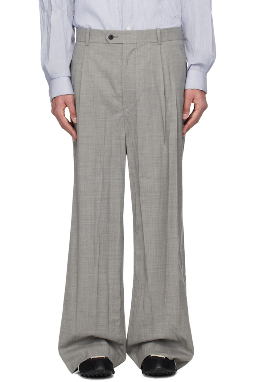 Crinkled stretch virgin wool-blend twill trousers.

· Belt loops
· Four-pocket styling
· Zip-fly
· Pleats at front

Supplier color: Medium grey