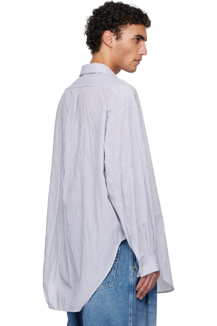 Crinkled polyester- and cotton-blend poplin shirt. Stripe pattern throughout.

· Spread collar
· Button closure
· Shirttail hem
· Buttoned French cuffs
· Box pleat at yoke

Supplier color: Natural
