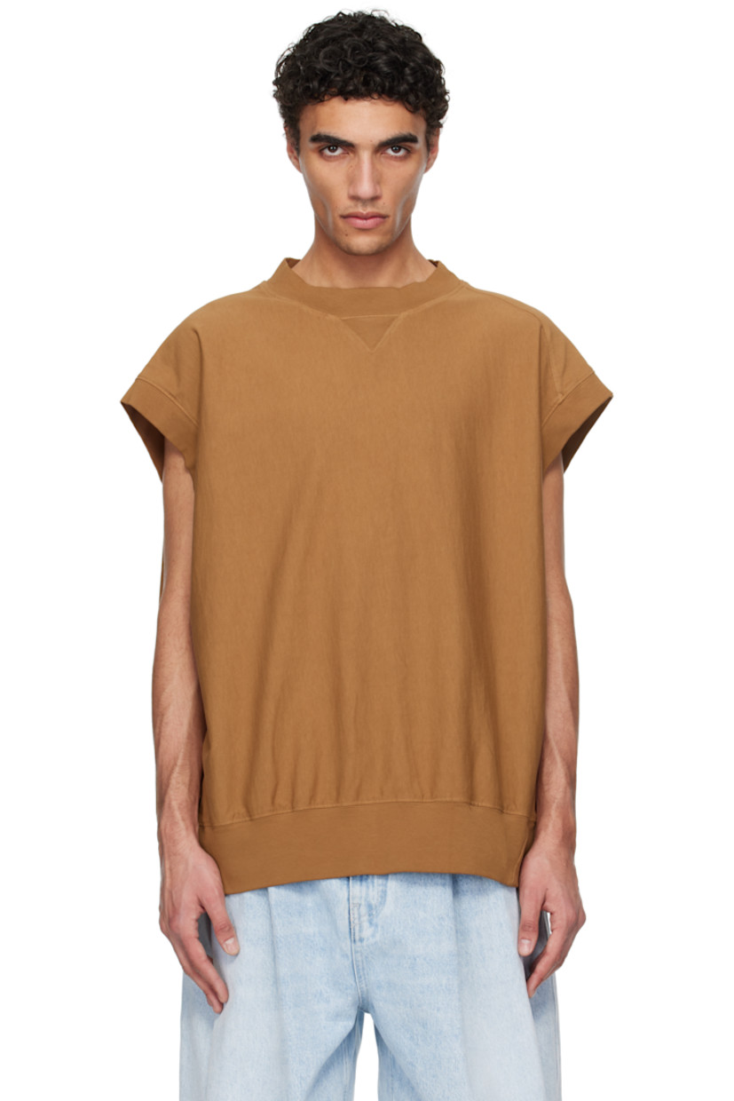Cotton jersey sweatshirt. Rib-knit crewneck, hem, and cap sleeves.

Supplier color: Dark beige