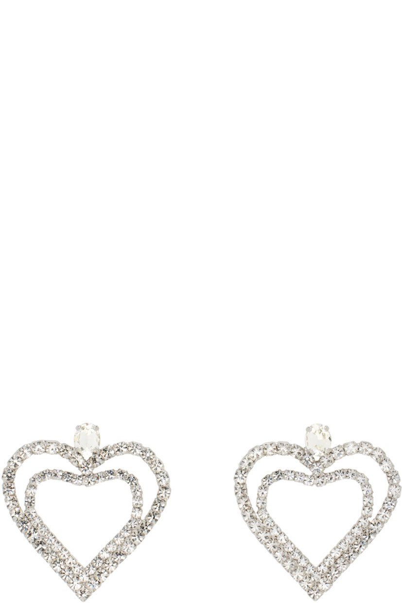 Pair of drop earrings in silver-tone brass.

· Graphic with prong-set crystals at face
· Post-stud fastening
· H2.25" x W2"

Supplier color: Nikel/Crystal