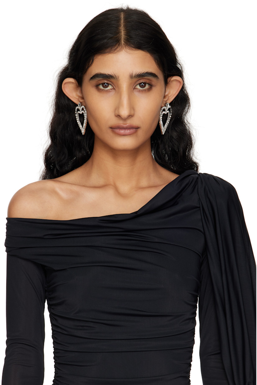 Pair of drop earrings in silver-tone brass.

· Graphic with prong-set crystals at face
· Post-stud fastening
· H2.25" x W2"

Supplier color: Nikel/Crystal
