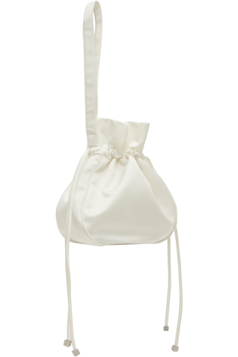 Satin pouch in white.

· Wristlet at side
· Crystal-cut logo appliqués at face
· Drawstring closure
· Fully lined
· H6" x W7" x D3"

Available exclusively at SSENSE.

Supplier color: White pearl