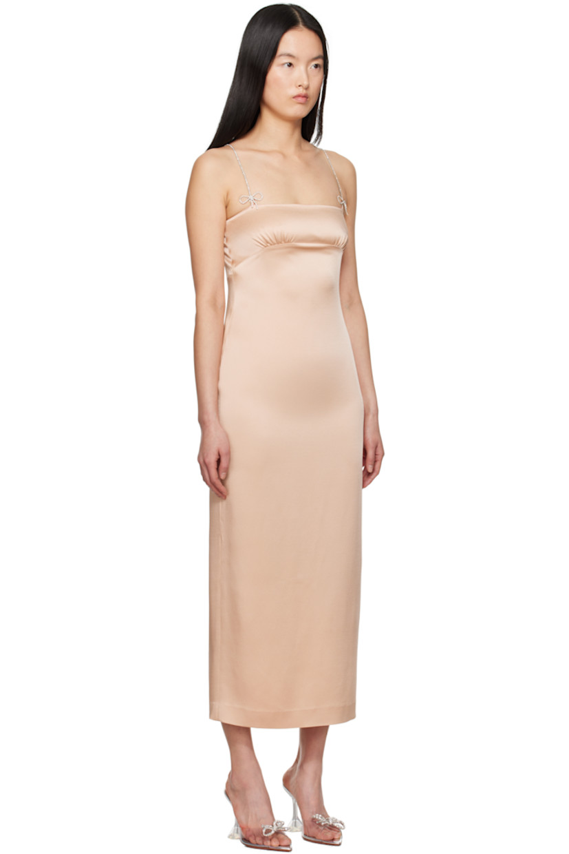 Stretch acetate- and viscose-blend satin midi dress.

· Square neck
· Gathering at chest
· Cup chain shoulder straps with bow accents
· Low back
· Central vent at back hem
· Full crêpe lining

Supplier color: Eyeshadow pink