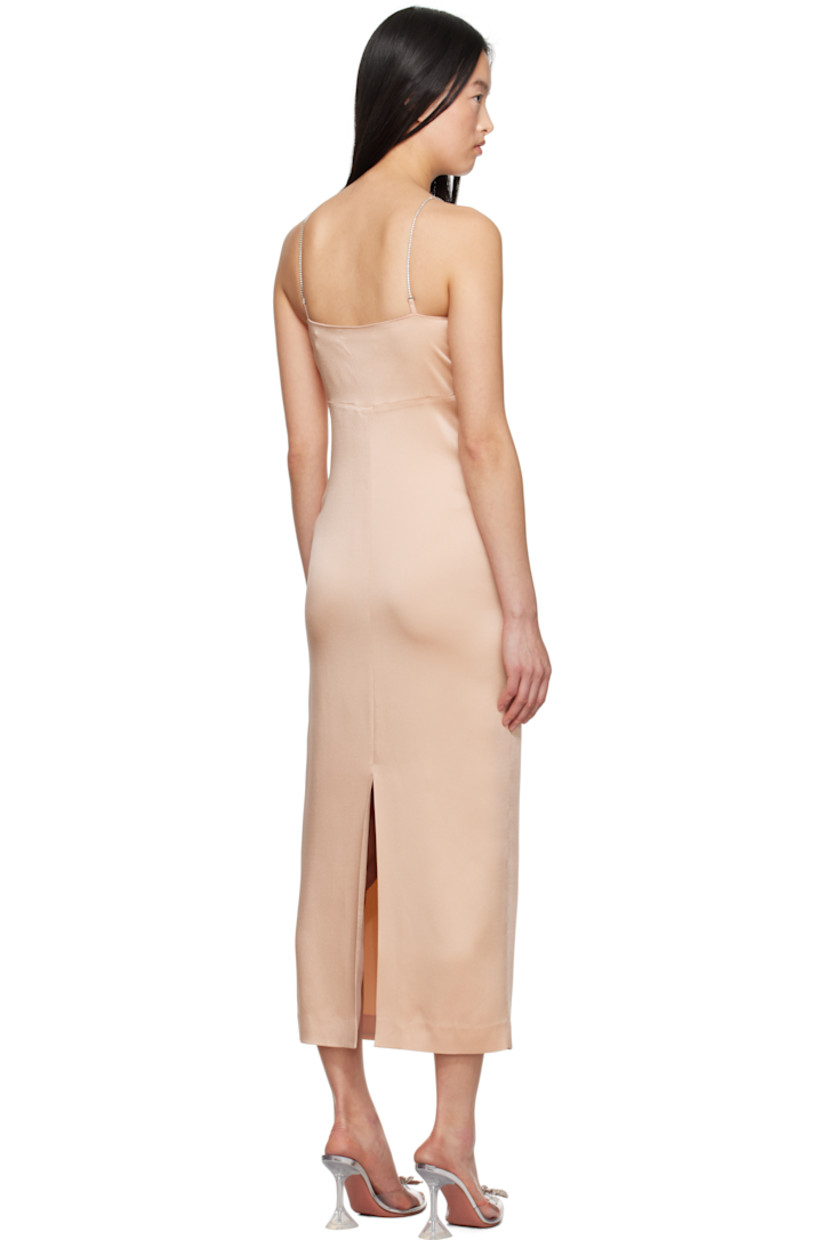 Stretch acetate- and viscose-blend satin midi dress.

· Square neck
· Gathering at chest
· Cup chain shoulder straps with bow accents
· Low back
· Central vent at back hem
· Full crêpe lining

Supplier color: Eyeshadow pink