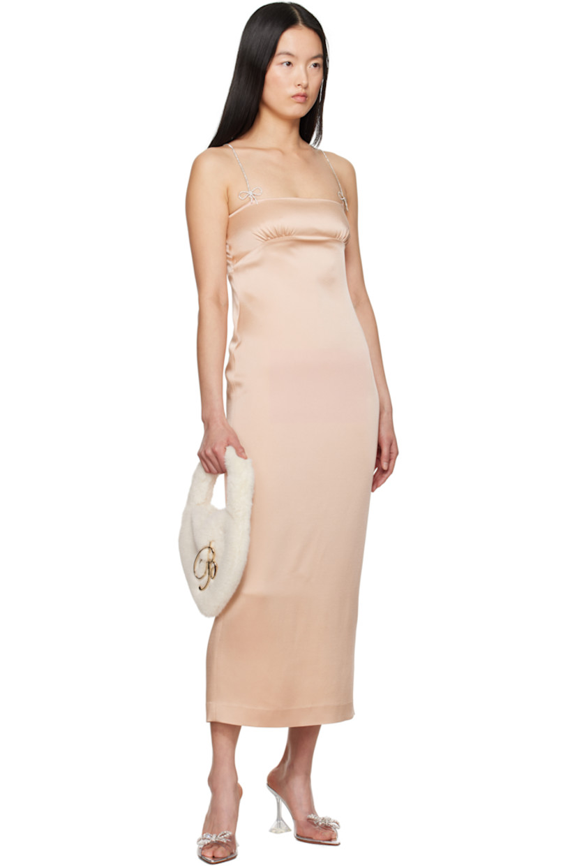 Stretch acetate- and viscose-blend satin midi dress.

· Square neck
· Gathering at chest
· Cup chain shoulder straps with bow accents
· Low back
· Central vent at back hem
· Full crêpe lining

Supplier color: Eyeshadow pink