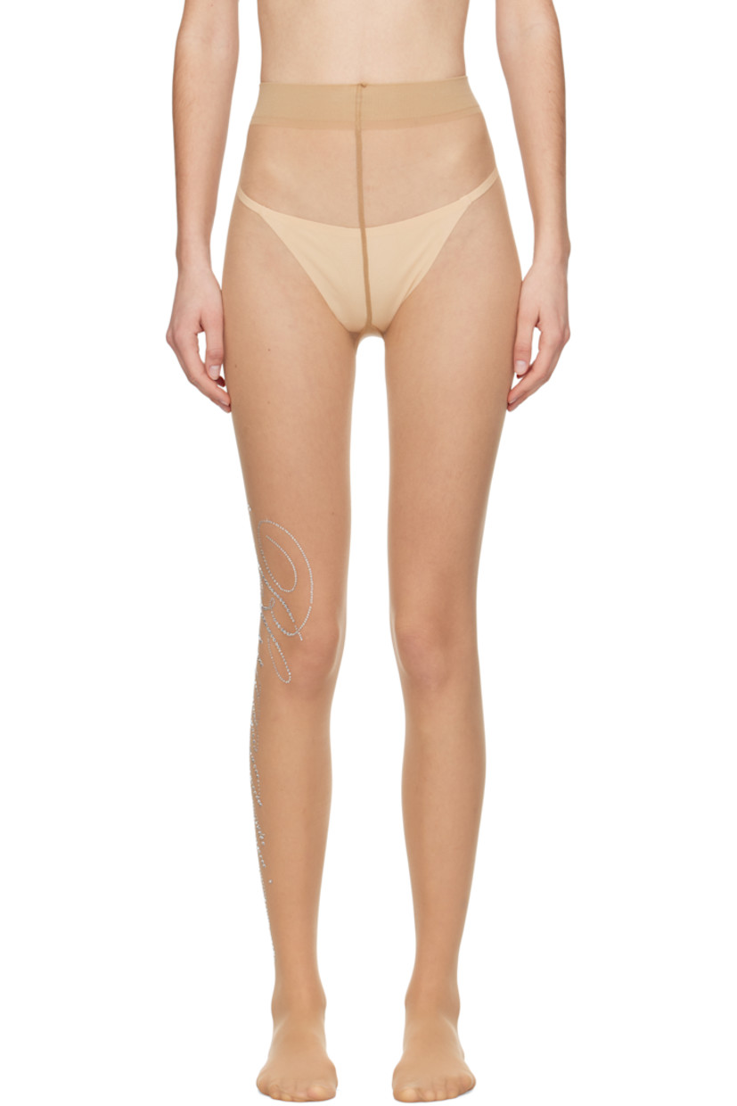 Sheer stretch nylon-blend jersey tights in beige.

· Elasticized waistband
· Crystal-cut logo at leg
· Partial jersey lining 

Supplier color: Beige
